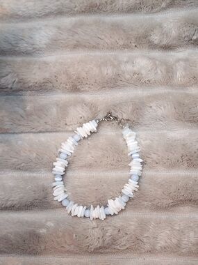 Handmade White Shell & Pale Blue Bead Bracelet - Women's Jewelry